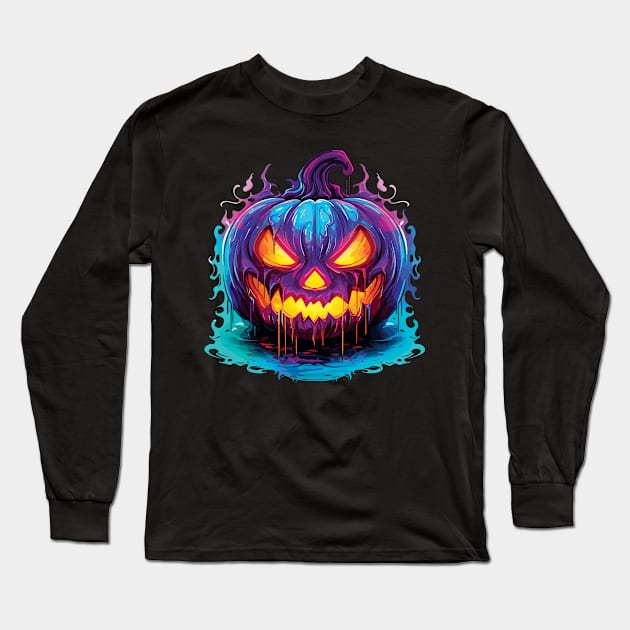 Holographic Halloween Creepy Pumpkin Long Sleeve T-Shirt by PaulJus